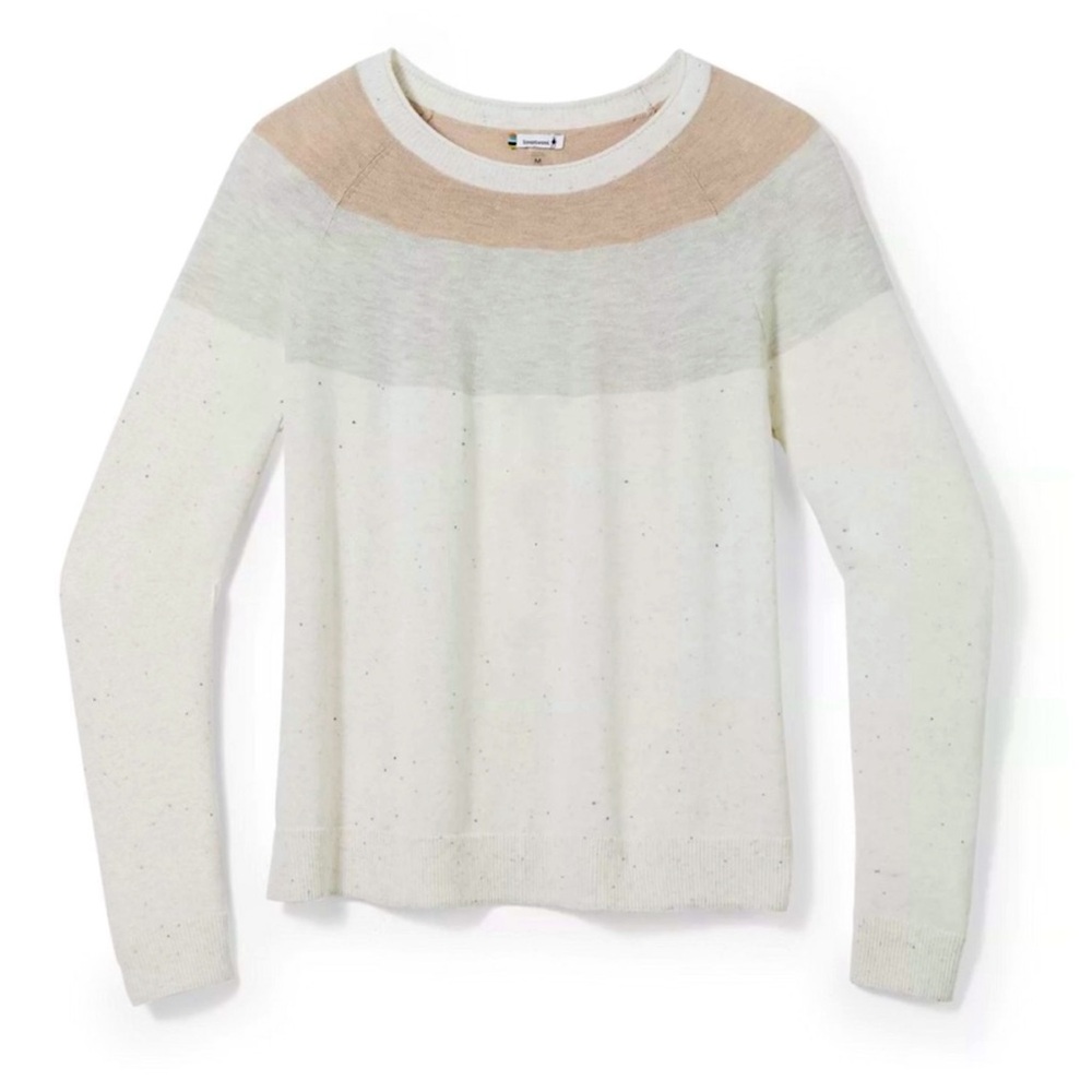 Smartwool Edgewood Color-block Crew Neck Cream and Tan Sweater, Wool Blend, M